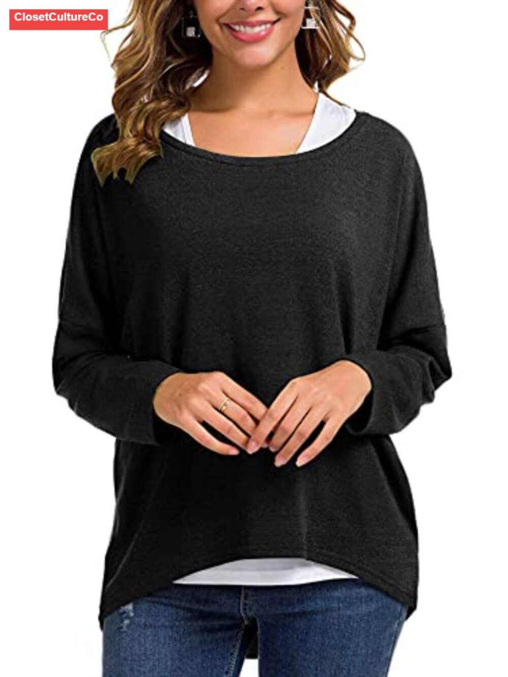 Oversized Batwing Sleeve Pullover Sweater Loose Knit Casual Top